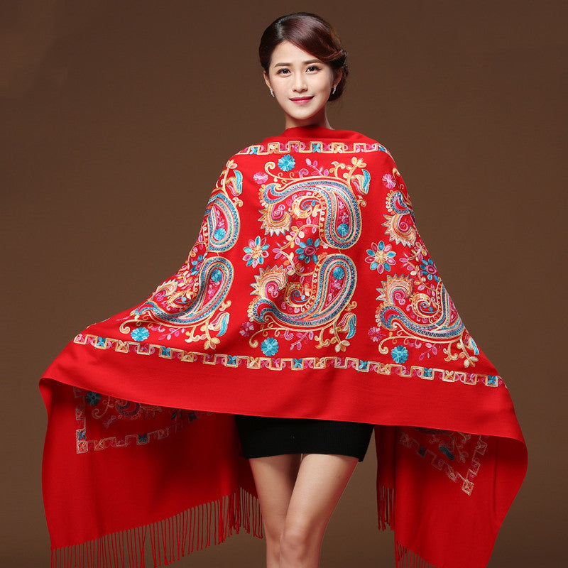 Embroidered Cotton And Linen Scarf Travel Sunscreen Ethnic Style Silk Scarf