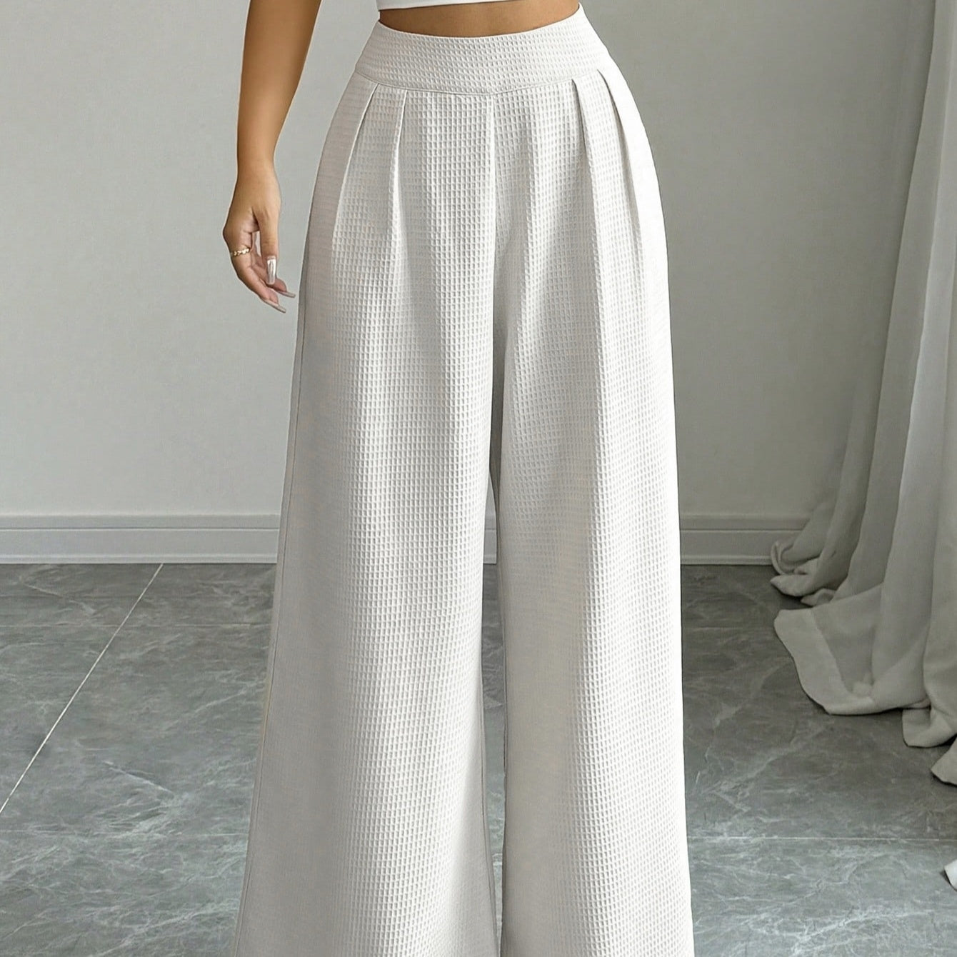 Women's Solid Color Knitted Sports Pants With Flared Wide Legs