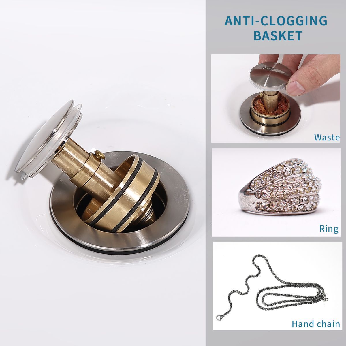 Pop-Up Drain Stainless Steel With Overflow Anti-Clogging For Vessel Sink Lavatory Vanity Sink Drain With Strainer Basket, Matte Black