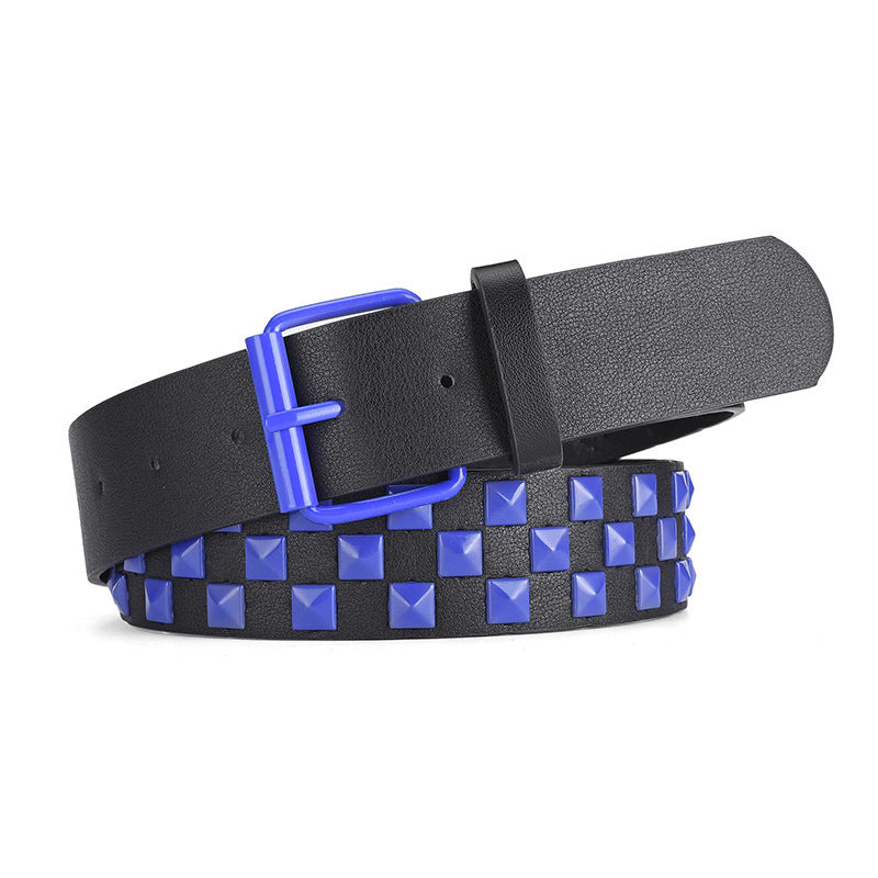 Women's European And American Square Bead Pyramid Punk Wide Belt