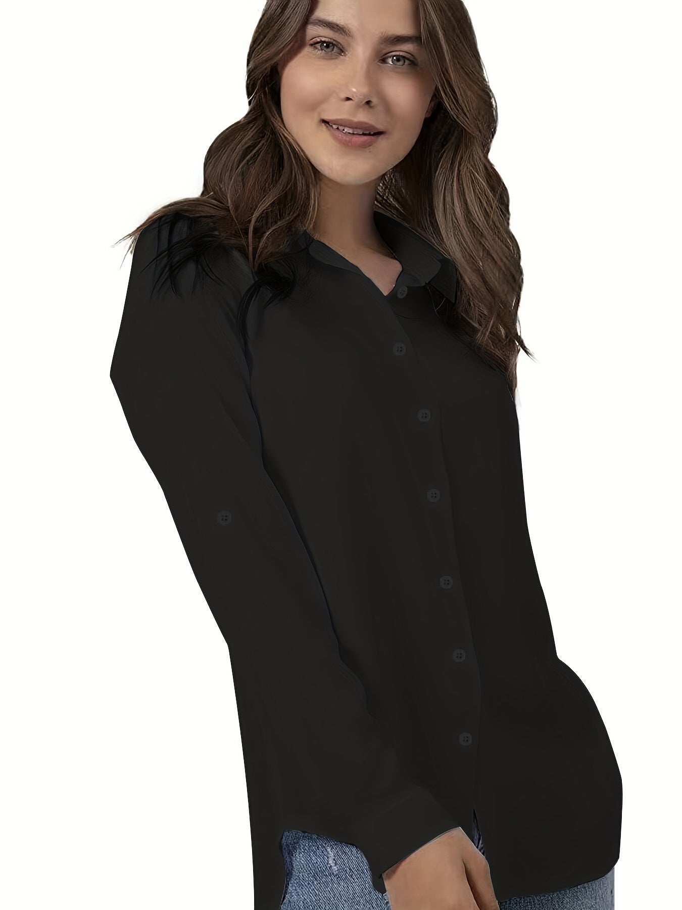 Plus Size Solid Color Shirt Buttons White Black Red