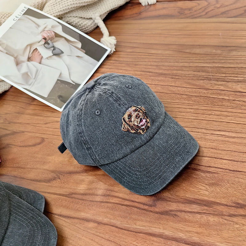 Men's Heavy Industry Washed Blogger Dog Pattern Peaked Cap