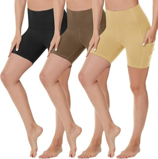 Yoga Pants - 3 Pairs Of 3 High-waisted Pants Black, Mocha, Warm Sand