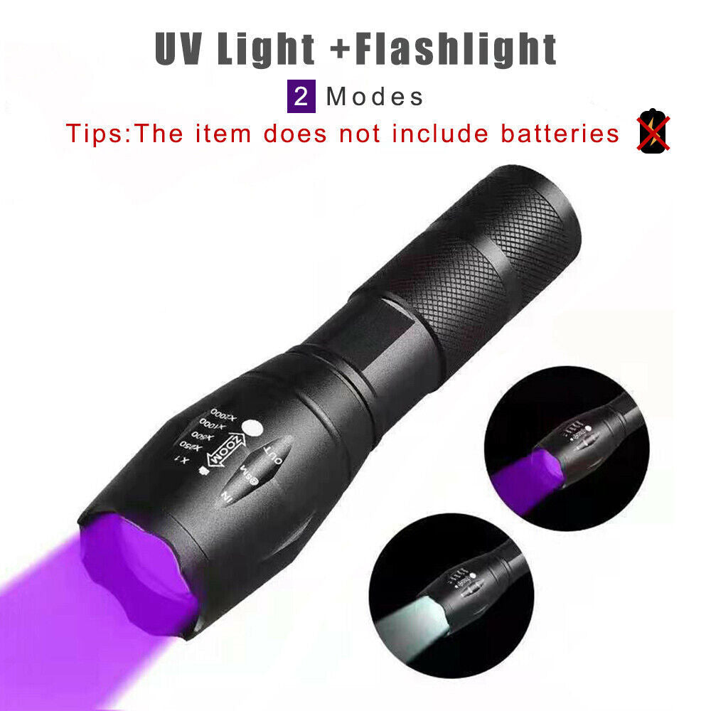 2Mode UV Ultra Violet Light & Flashlight Blacklight 395nm Inspection Torch Zoom