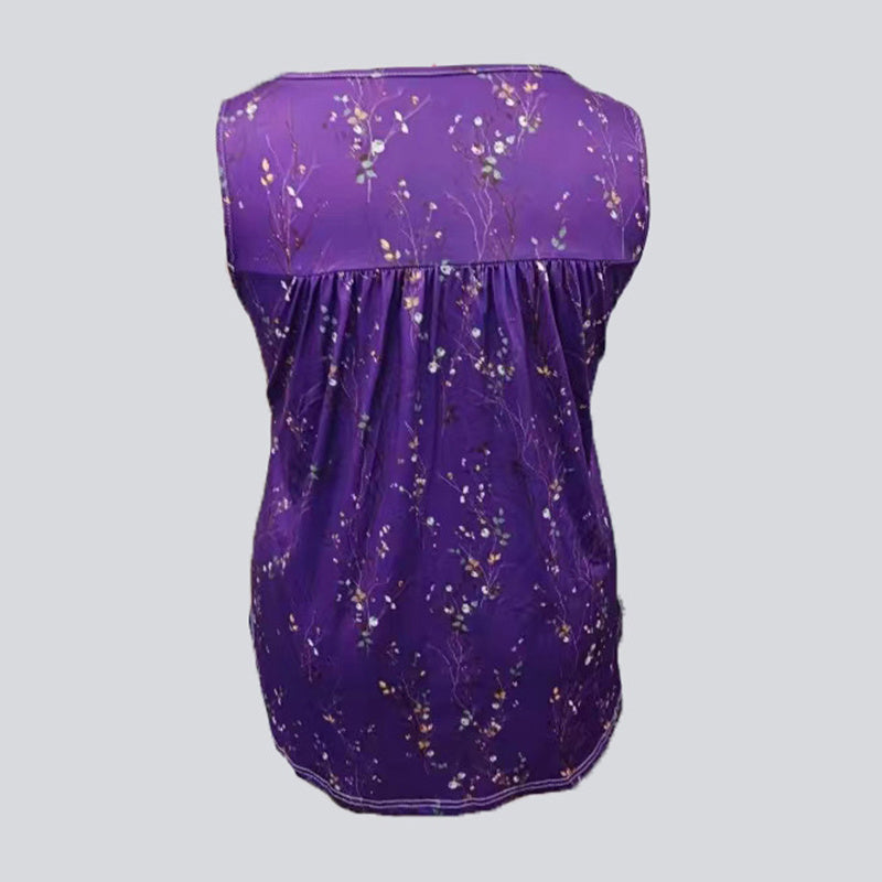 Women's Plus Size Sleeveless Button-Front Blouse With Ruffle Detail & Floral Print Casual Summer Top