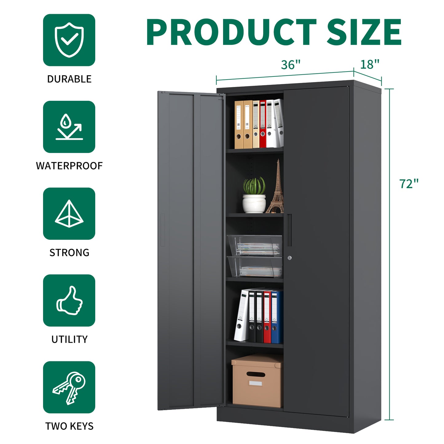 Metal Garage Storage Cabinet, Black Tool Steel Locking Cabinet With Doors And 4 Shelves, Tall Cabinets For Garage Storage Systems Lockable File Cabinet For Home Office, Classroom Pantry