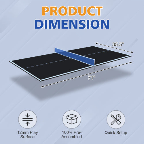6x3ft Black Mid-Size Ping Pong Conversion Top Foldable & Portable Table Tennis Table Top For Indoor Games