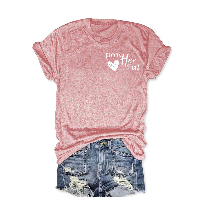 Women's Slogan & Heart Print Round Neck Tee - Casual Summer Essential