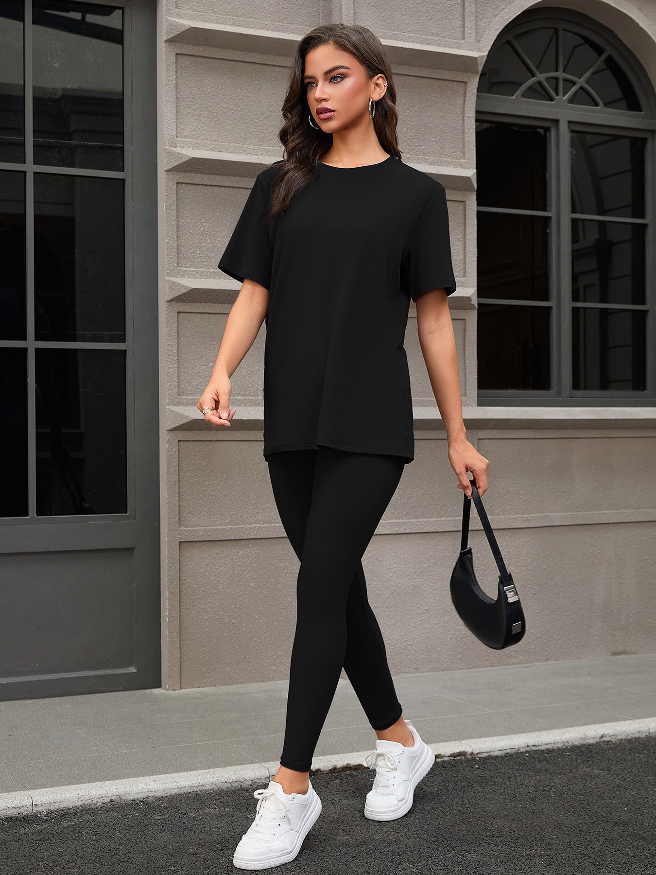 Three Piece Set, Round Neck Short Sleeved Top And Shorts And Pants Set, Sports And Casual Clothing