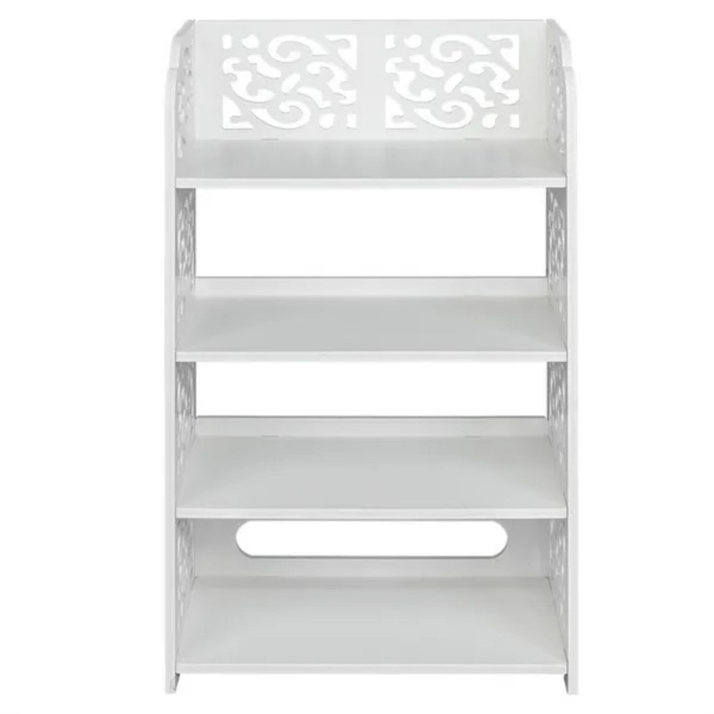 Wood-plastic Board Four Tiers Carved Shoe Rack White A