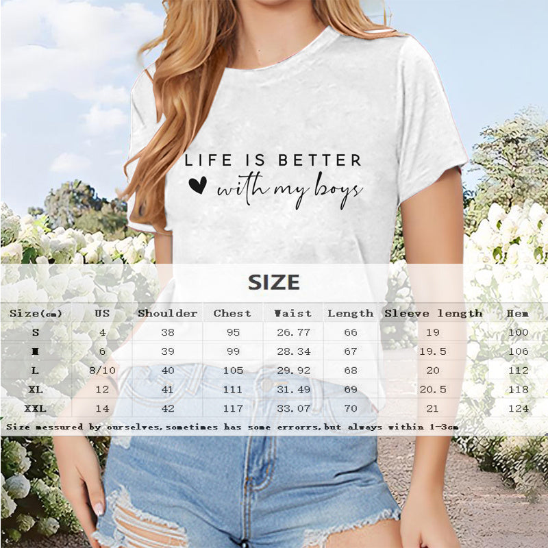 Women's Letter Print Short Sleeve T-Shirt - Casual Round Neck Summer Top