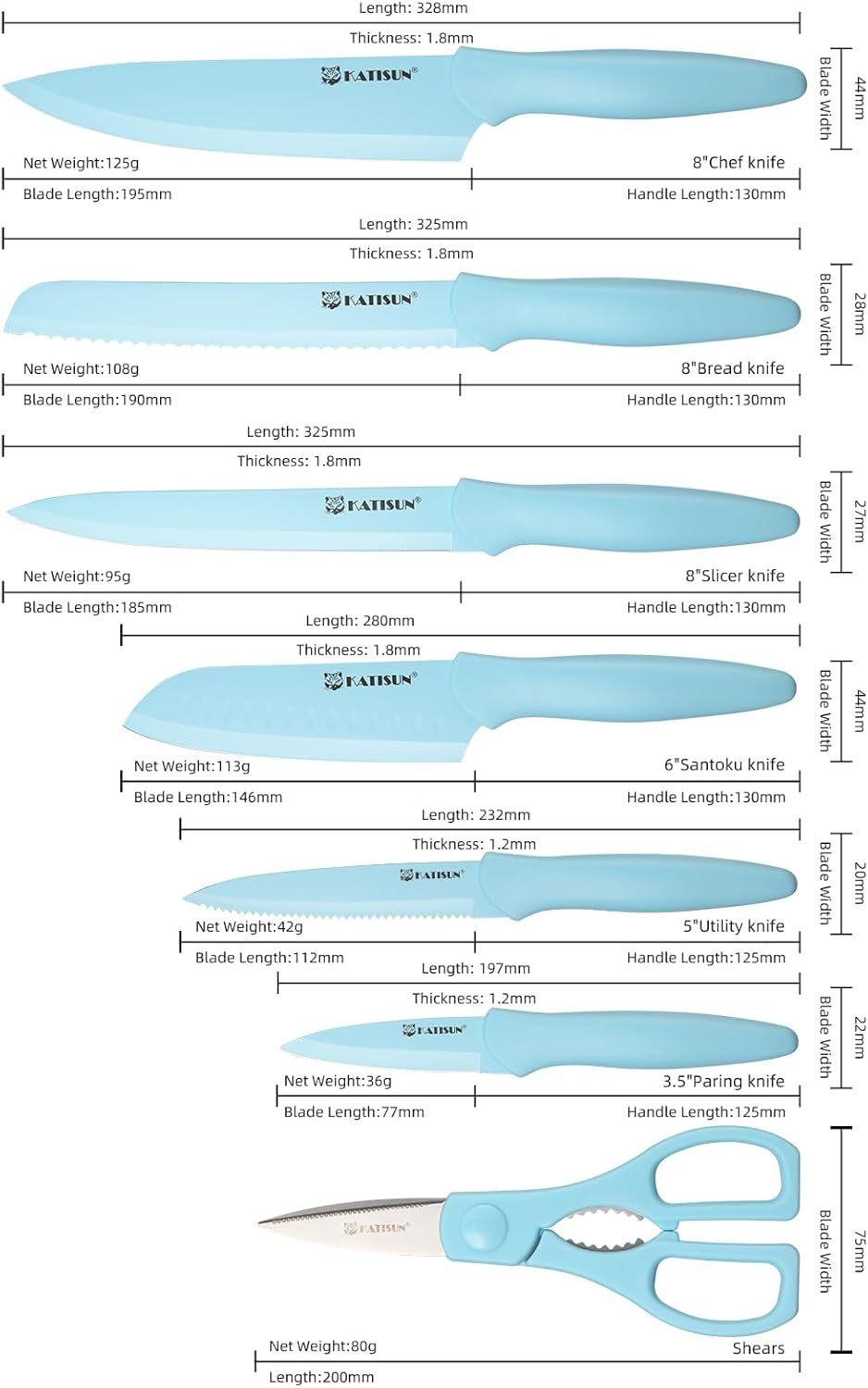 13-piece Pink Non-stick Coated Kitchen Knife Set In A Box Rust-resistant And Dishwasher-safe Includes 6 Knives With Knife Sheath And Kitchen Scissors