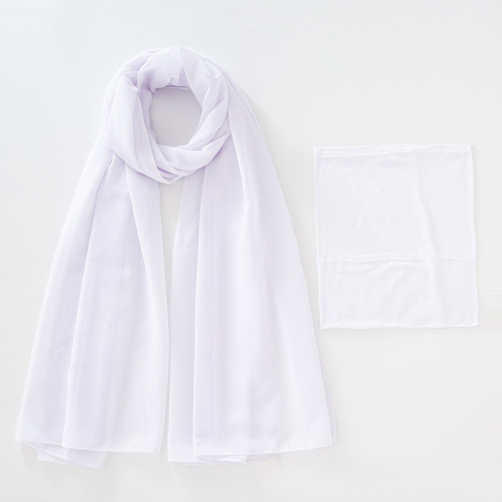 Modal Breathable Elastic Bucket Hat With Pearl Chiffon Scarf Headcloth