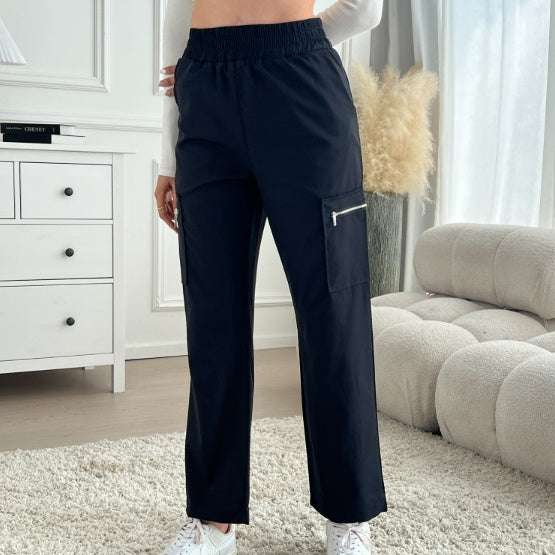 Ladies' Fashionable Street Solid Color Casual Straight Leg Work Pants