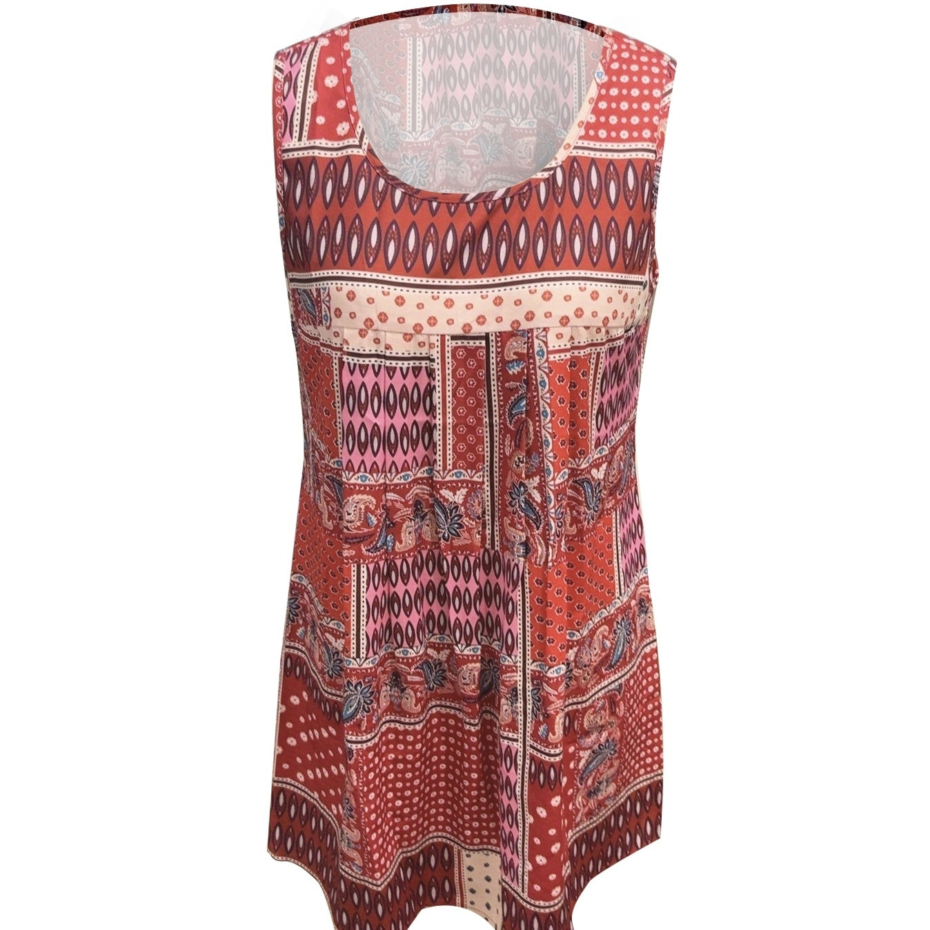 Ladies' Round Neck Patchwork Printed Off Shoulder Fashionable Sleeveless Dress