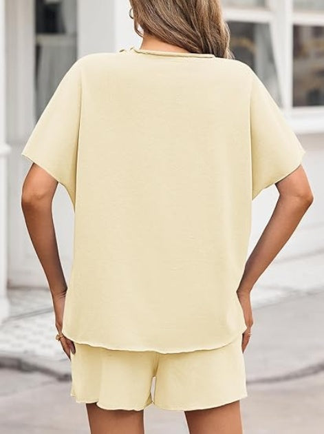 Fisoew Womens Summer 2 Piece Outfits Oversized Casual Short Sleeve Tops And High Waisted Shorts Workout Lounge Short Sets