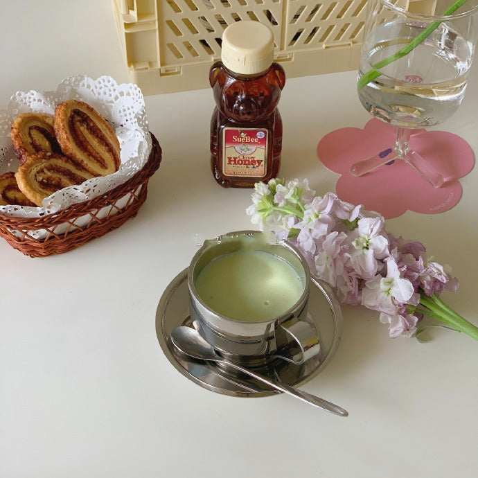 Ins Stainless Steel Coffee Cup And Saucer Metal Tableware