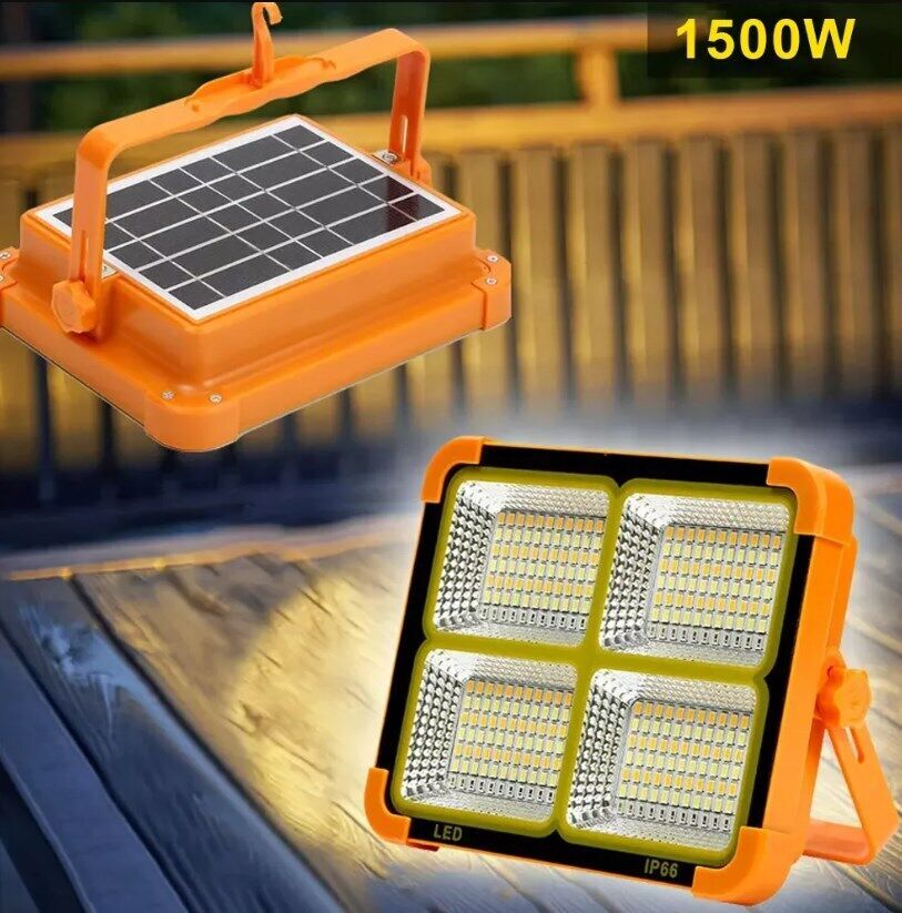 1500W LED Work Light Solar Powered Cordless Portable Camping Outdoor Light USB