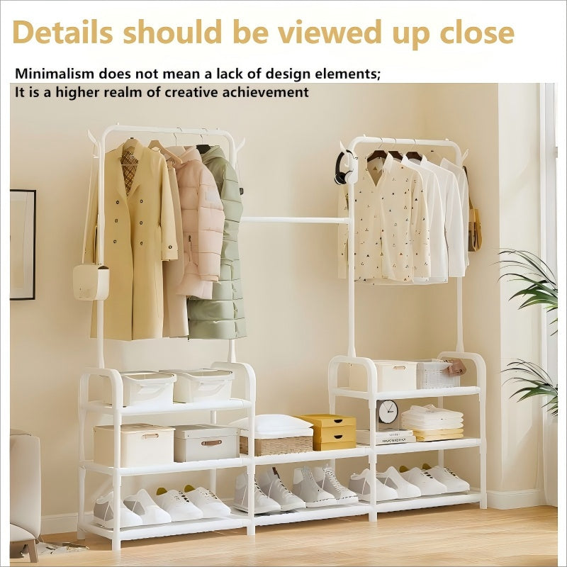 A Coat Rack With Multi-functional Partitions, Available In Black And White, Features Double Hanging Areas. Can Be Delivered To All European Countries. Please Contact Our Customer Service