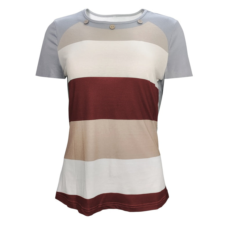 Women's T Shirts Color Block Short Sleeve Tops Casual Summer Tees