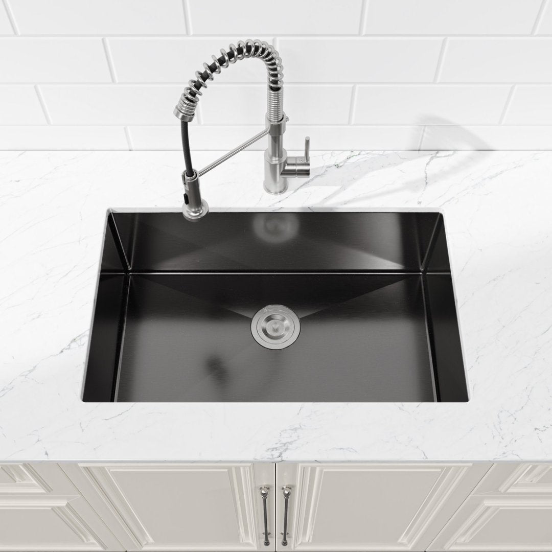 Stainless Steel Kitchen Sink, Single Bowl, Undermount HandmadeSink In Black, With US Standard Drain And Hook, SS-BL-05