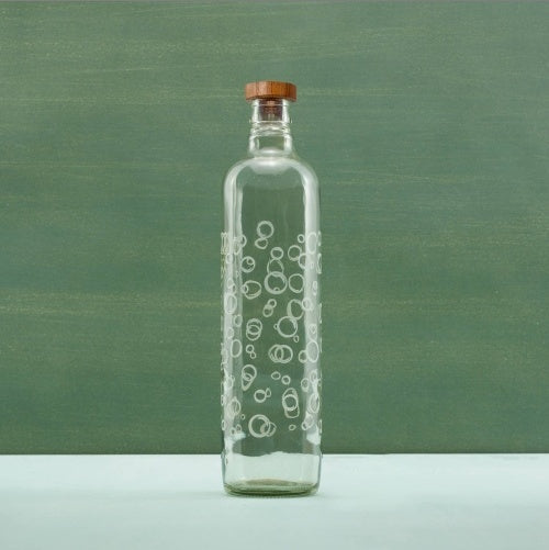 Bubbles Glass Water Bottle With Wooden Stopper