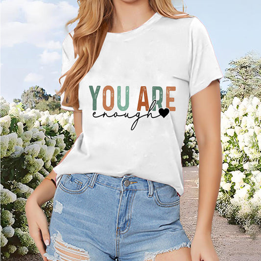 Women's Summer Casual Short Sleeve 'YOU ARE' Letter Print Round Neck T-Shirt
