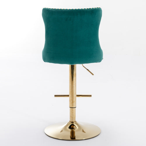 Golden Swivel Velvet Barstools Adjusatble Seat Height From 25-33 Inch Green,Set Of 2
