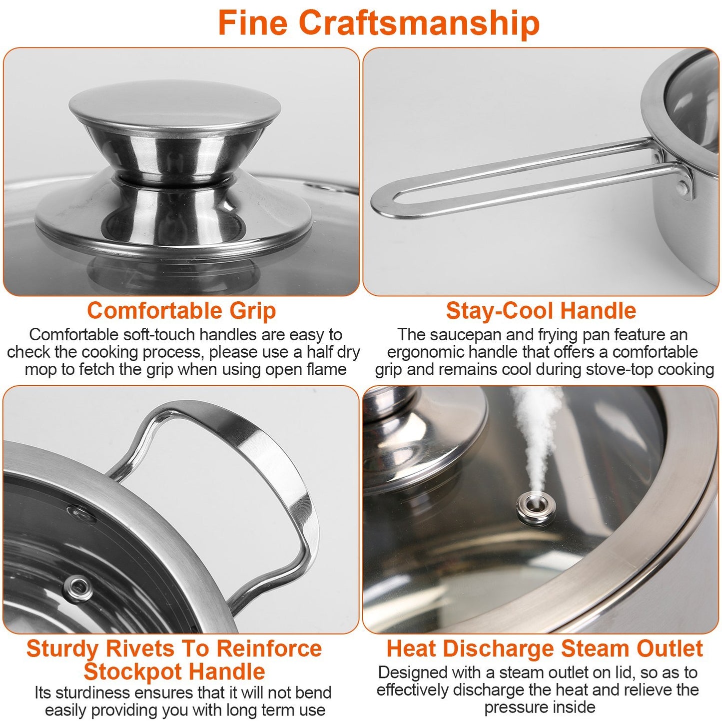 4Pcs Stainless Steel Cookware Set Frying Pan 2Quart Saucepan 2.7Quart 3.7Quart Stockpot With Lid Dishwasher Safe Fedex Shipping