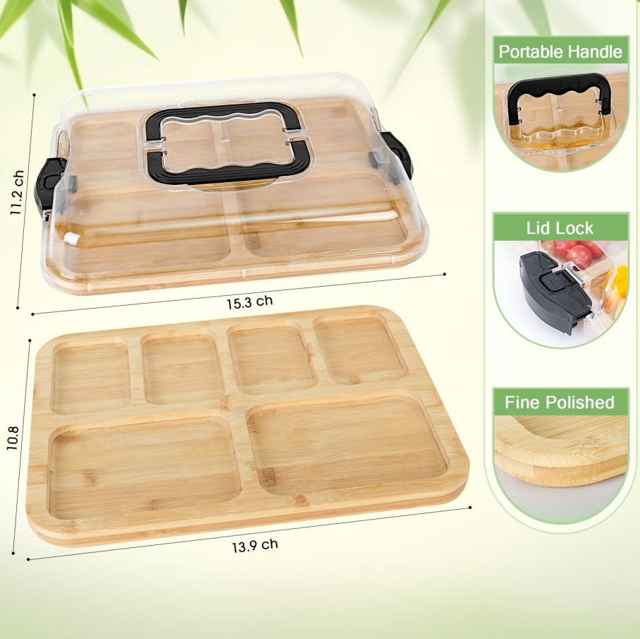 Charcuterie Board With Clear Lid, Travel Portable Cheese Board Charcuterie Boxes Cutting Boards For Kitchen, House Warming Gifts New Home, Gifts For Women