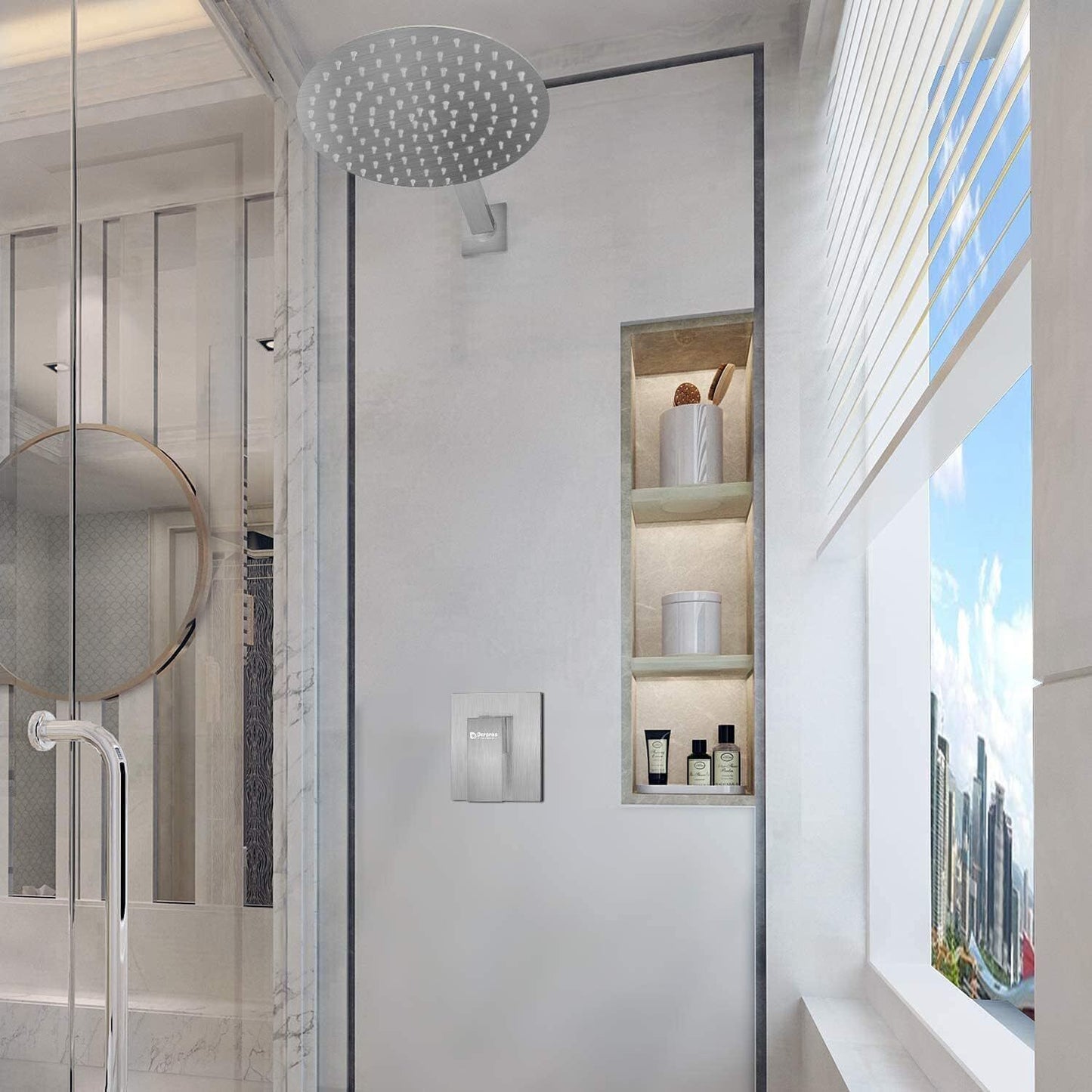 8 Round Shower Head Chrome Stainless Steel Rainfall Overhead Bathroom Large UK