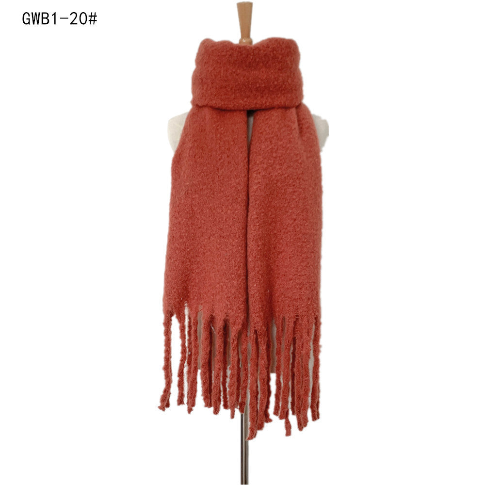 New Style Thick Fringed Circle Sand Solid Color Scarf For Ladies