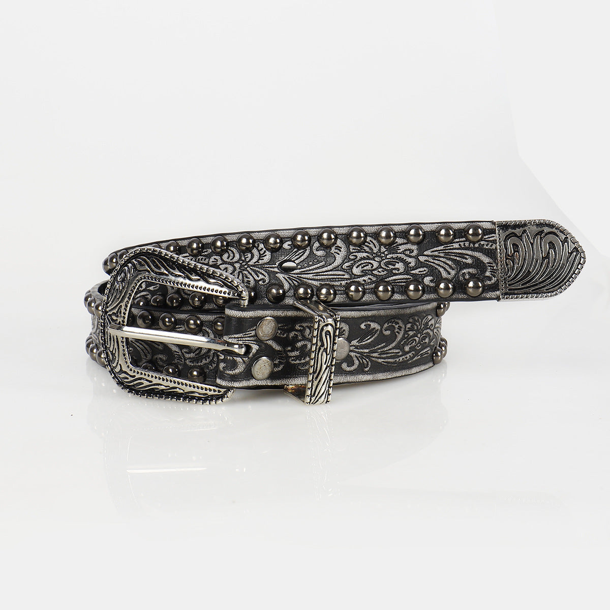 Women's Vintage Threading Rivet Embossed Pin Buckle Belt