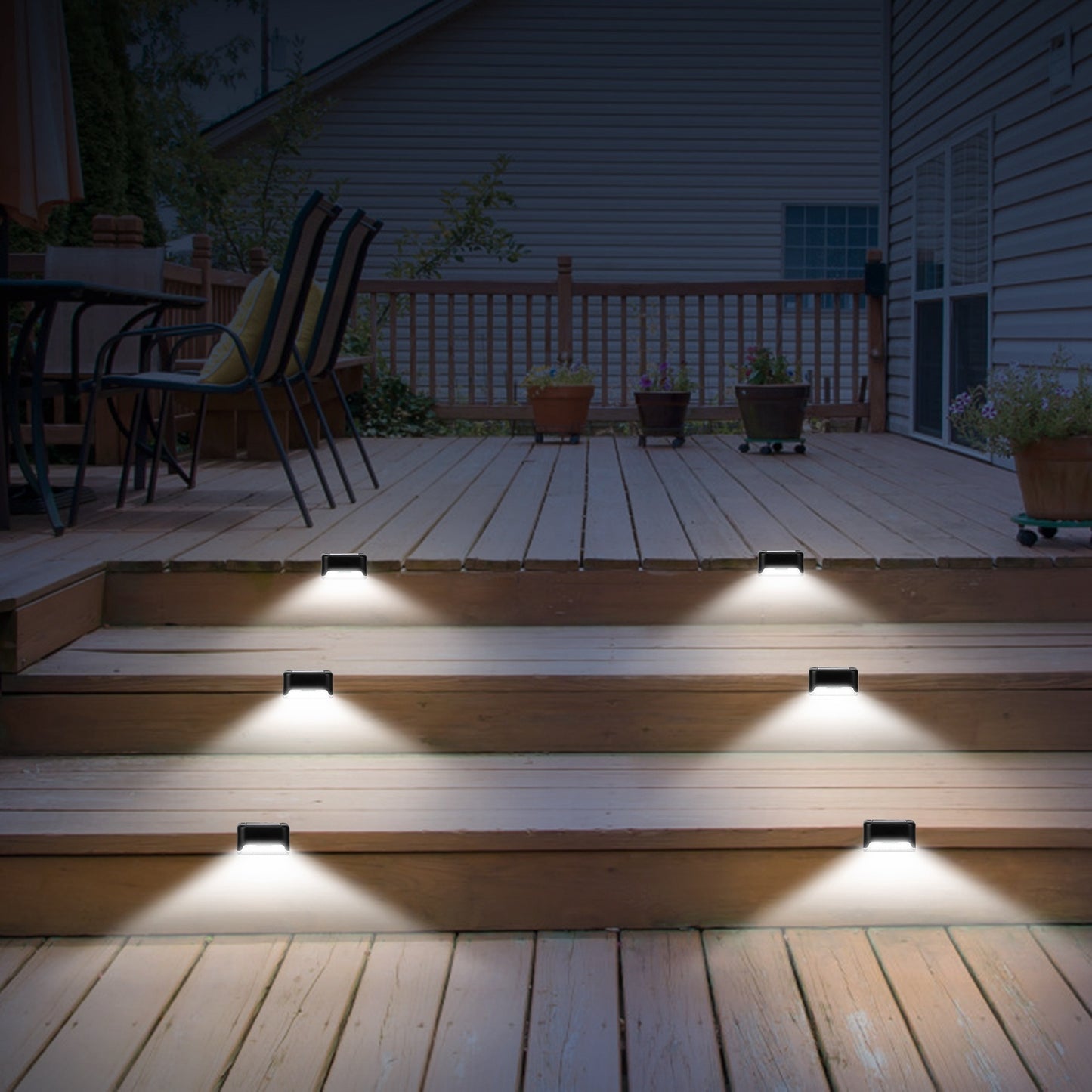 4Pcs Solar Powered LED Step Lights Outdoor Water-Resistant Dusk To Dawn Sensor Fence Lamps For Stairs Yard Railing