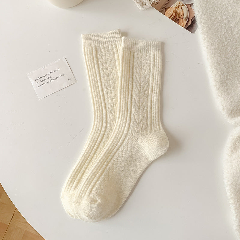 Milky White Twist Wool Socks Children
