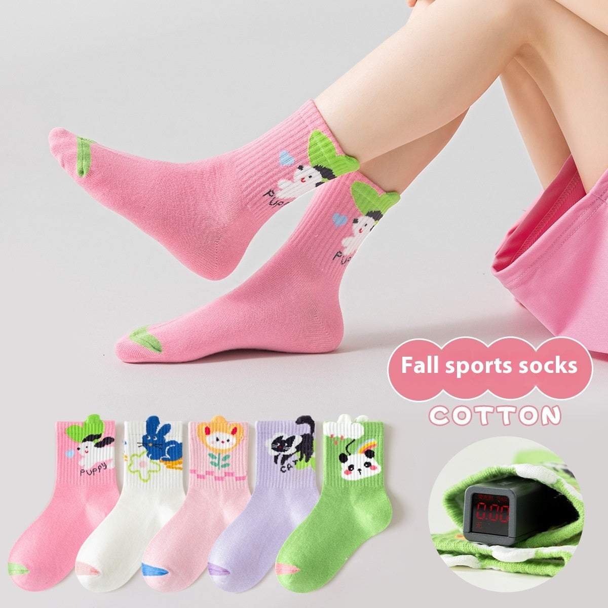 Girls' Pure Cotton Deodorant Mid-calf Socks