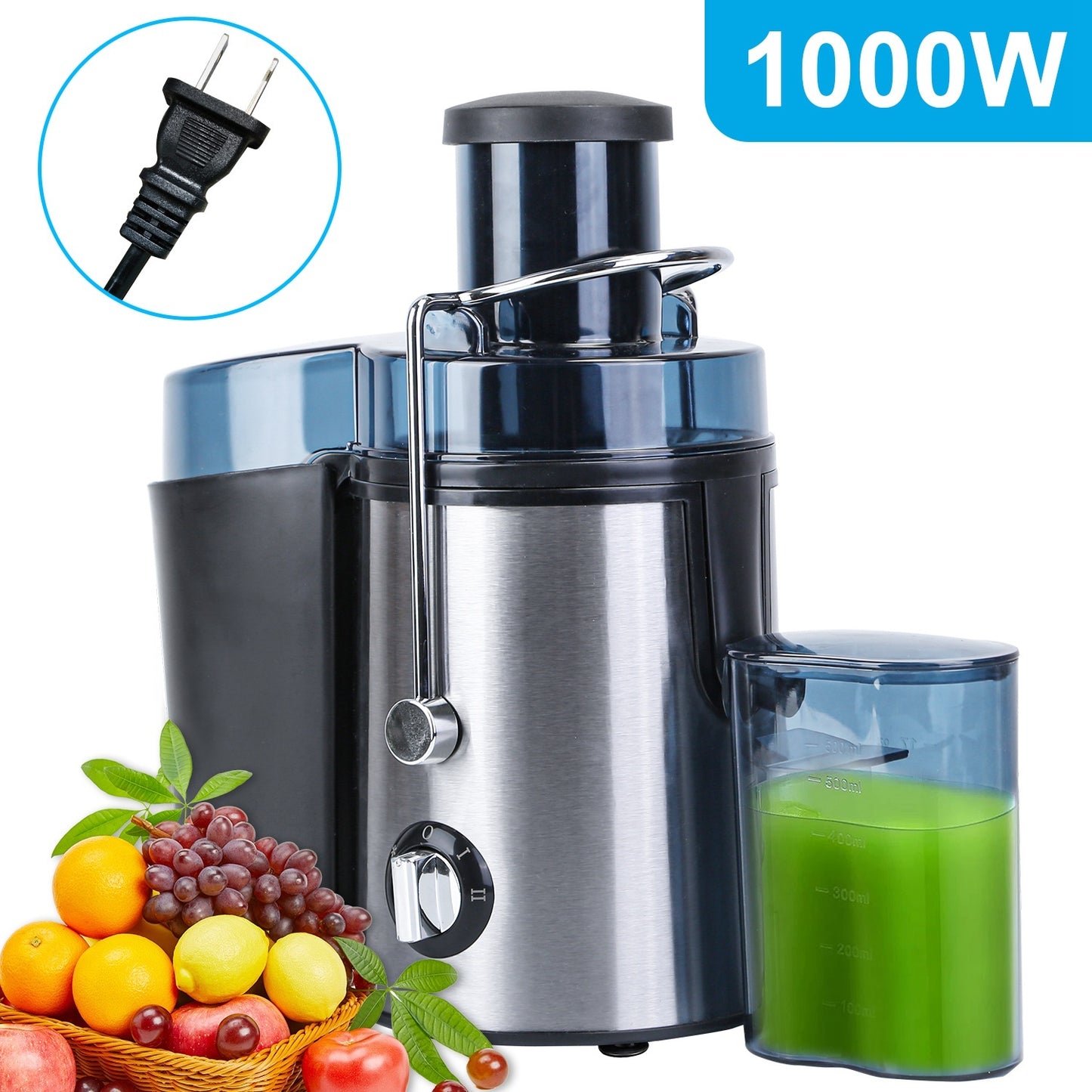 1Pc Centrifugal Juicer Juice Extractor With 2 Speeds 2.6in Wide Feed Chute 17Oz Juicer Cup 54Oz Pulp Collector Electric Juicer For Fruits Vegetables