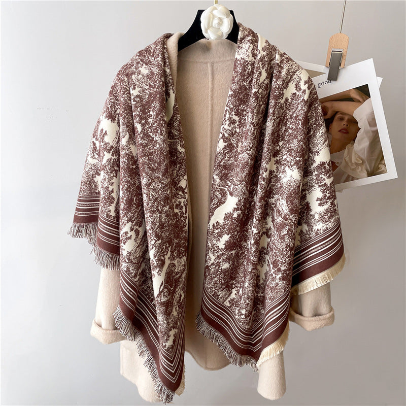 Beard Two-color Colorblock Shawl Thickened And Warm