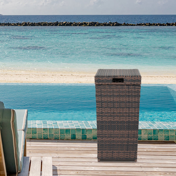 Brown Gradient Woven Rattan Trash Can With Top Cover