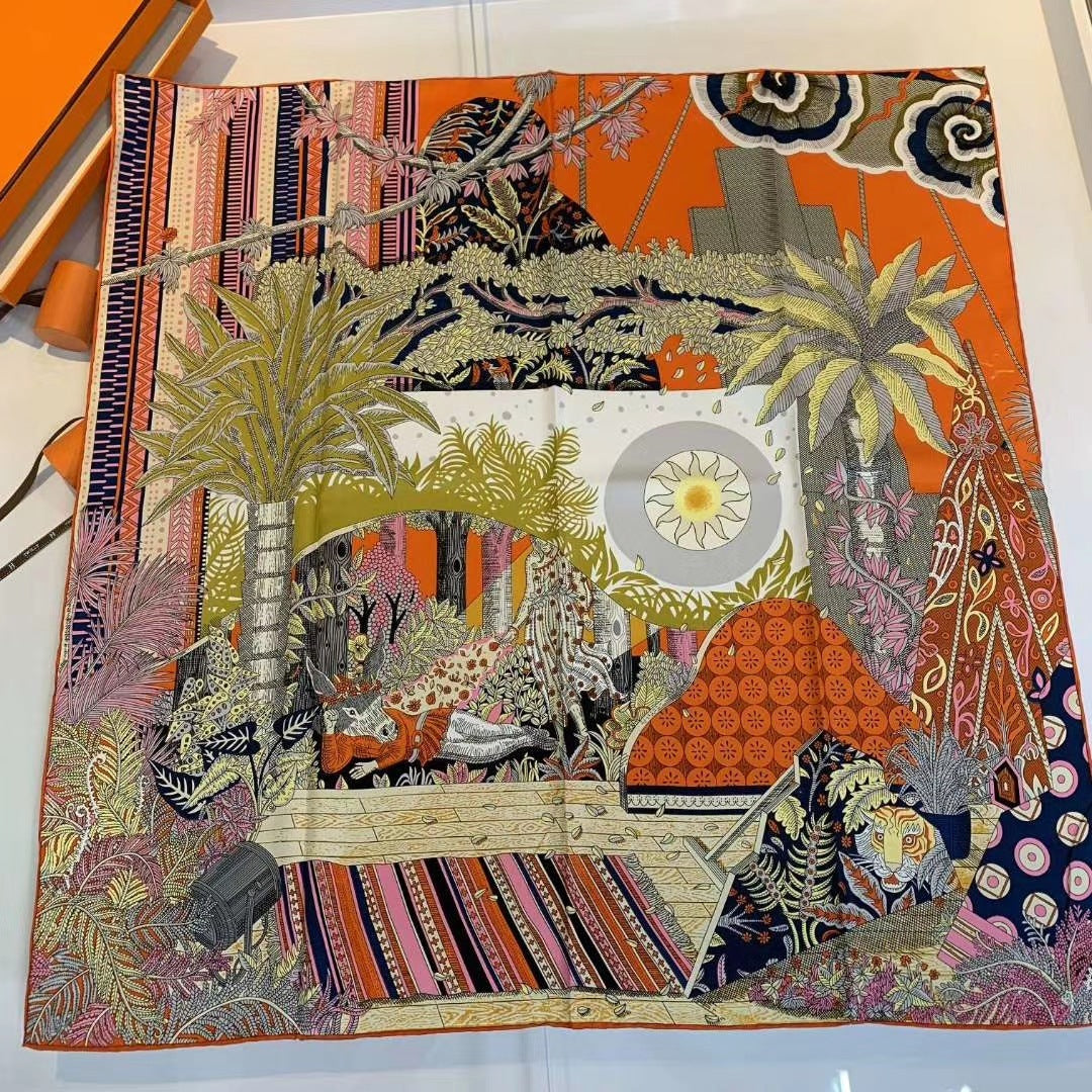 Handmade Hemming Twill Silk Printed Shawl