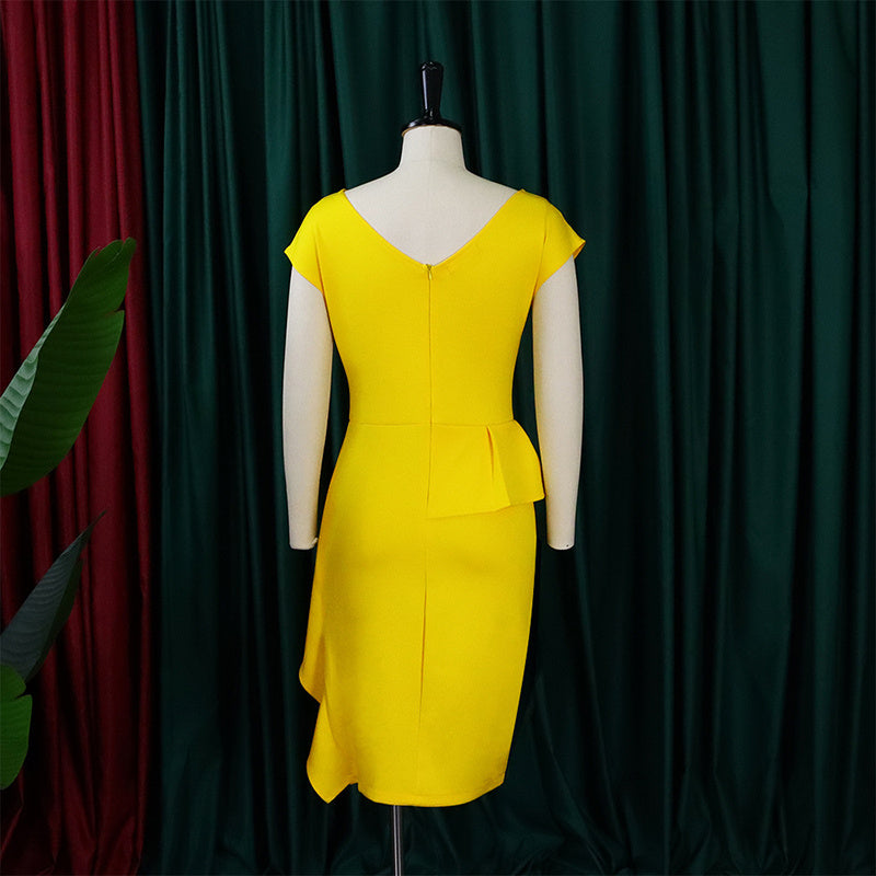 Women's Elegant Ruffle Sleeveless Bodycon Formal Party Cocktail Pencil Midi Dress