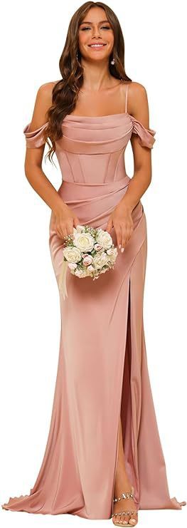 Off-the-shoulder Satin Bridesmaid Corset Ball Gown