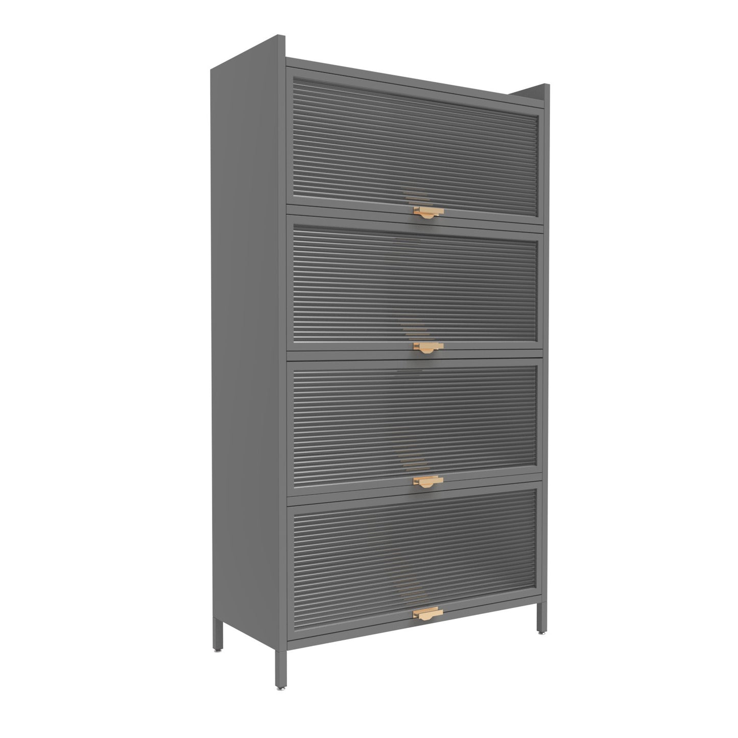 Metal Standing Storage Cabinet, 4 Level Storage With Fluted Flip Doors, Suit For Kitchen, Living Room, Bedroom, Bathroom
