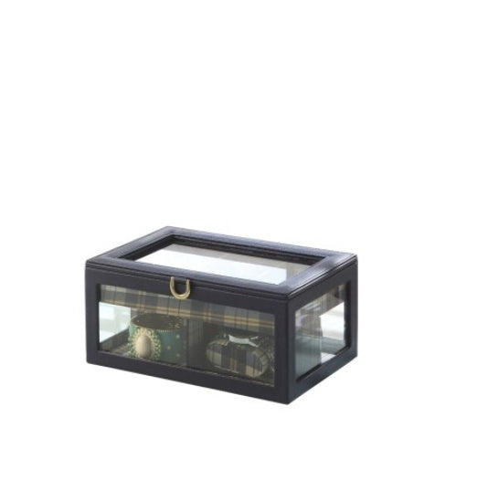 9.8 Long Tempered Glass And Leather Jewelry Case   Watch Display, Blue