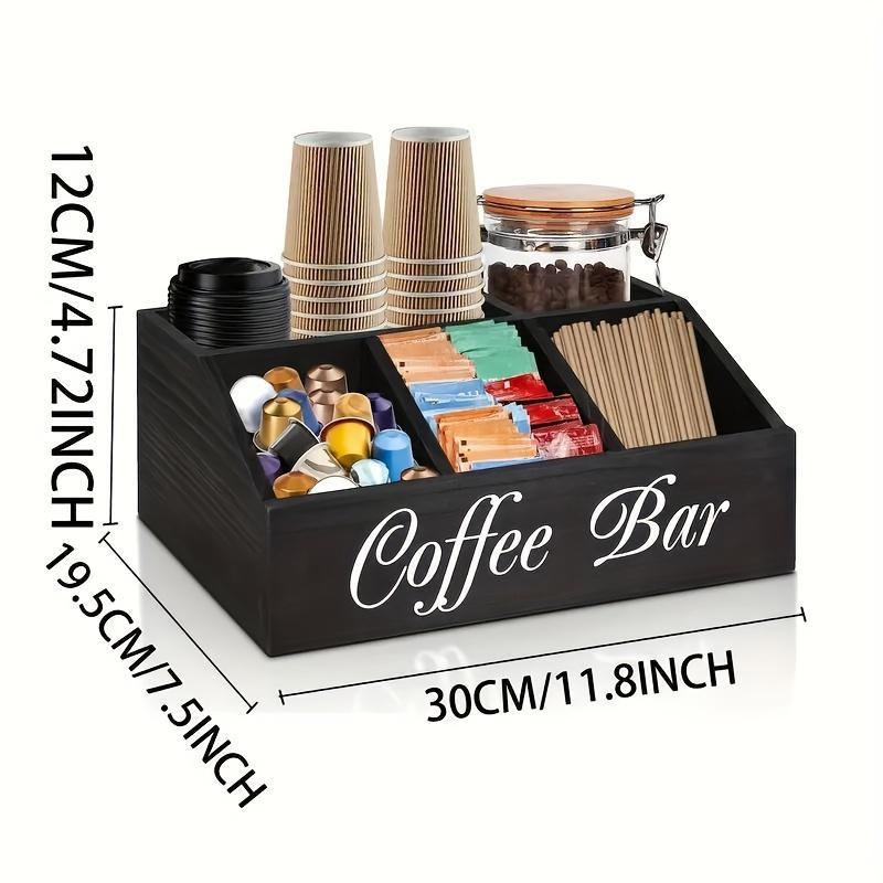 1 Piece Classic Wooden Coffee Bar Storage Box Multi-compartment Coffee Accessories Condiments Coffee Capsule Storage Shelf Basket