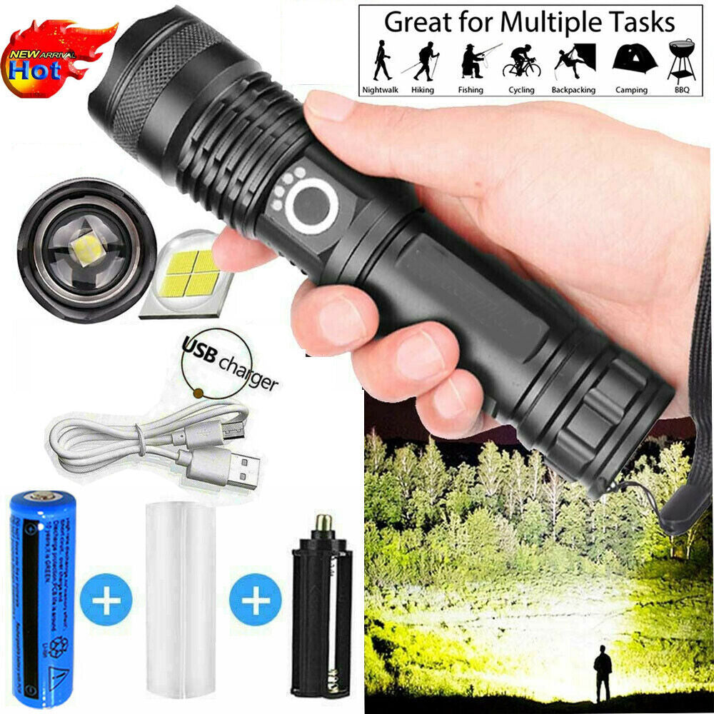 990000lm Rechargeable XHP70 Most Powerful LED Flashlight USB Zoomable Torch Lamp
