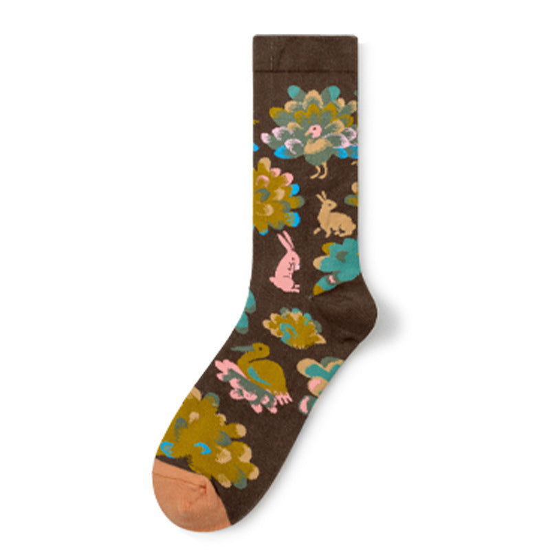 Retro Trendy Autumn And Winter Abstract Art Socks Europe And America Creative Combed Cotton