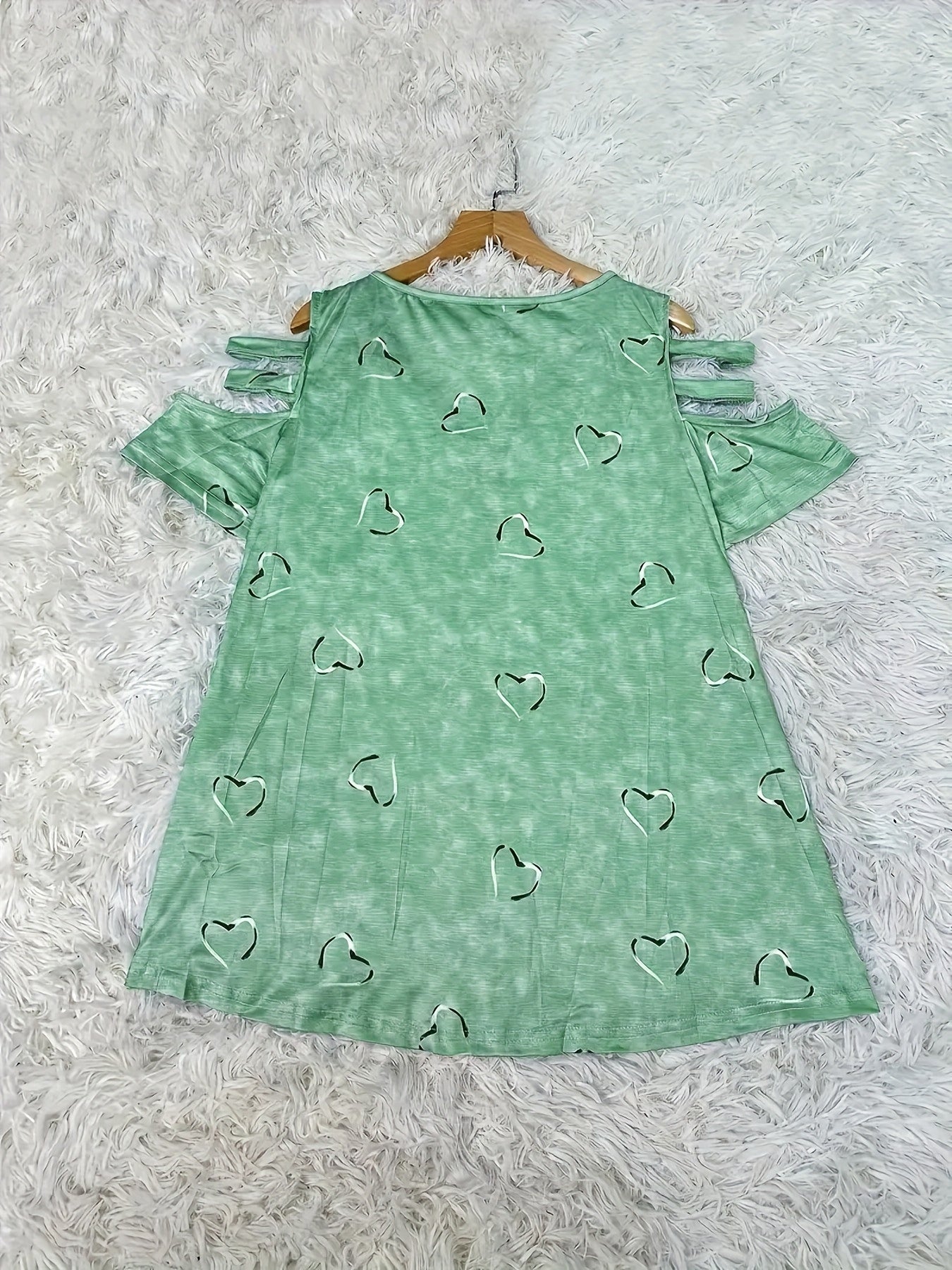 Self-pick-up Plus Size Women'S Casual Heart Print Zipper Short Sleeve Off Shoulder T-Shirt Only Self-pickup Is Supported