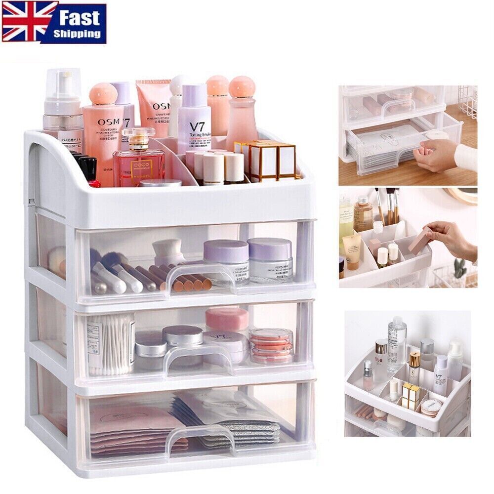 4 Tiers Makeup Storage Clear Box Desktop Cosmetic Stationery Drawers Organizer