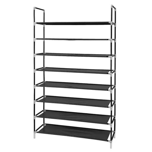 Ultra Large Capacity 8 Layers Non-woven Fabrics Steel Shoe Rack Black RT